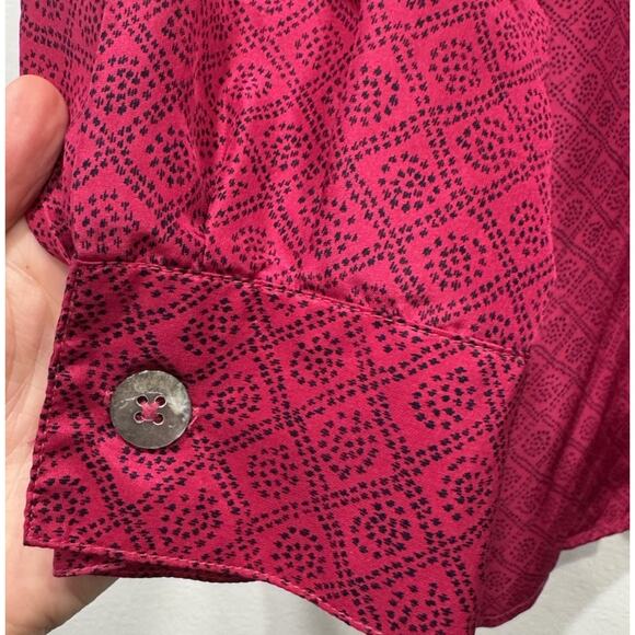 Carole Little Women’s Size 12 Silk Pink Black Print Blouse Button Front READ - Picture 4 of 11
